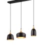 Moderne Trio Pendelleuchte Chiraz, 3-flammig, schwarz matt mit goldenen Akzenten.