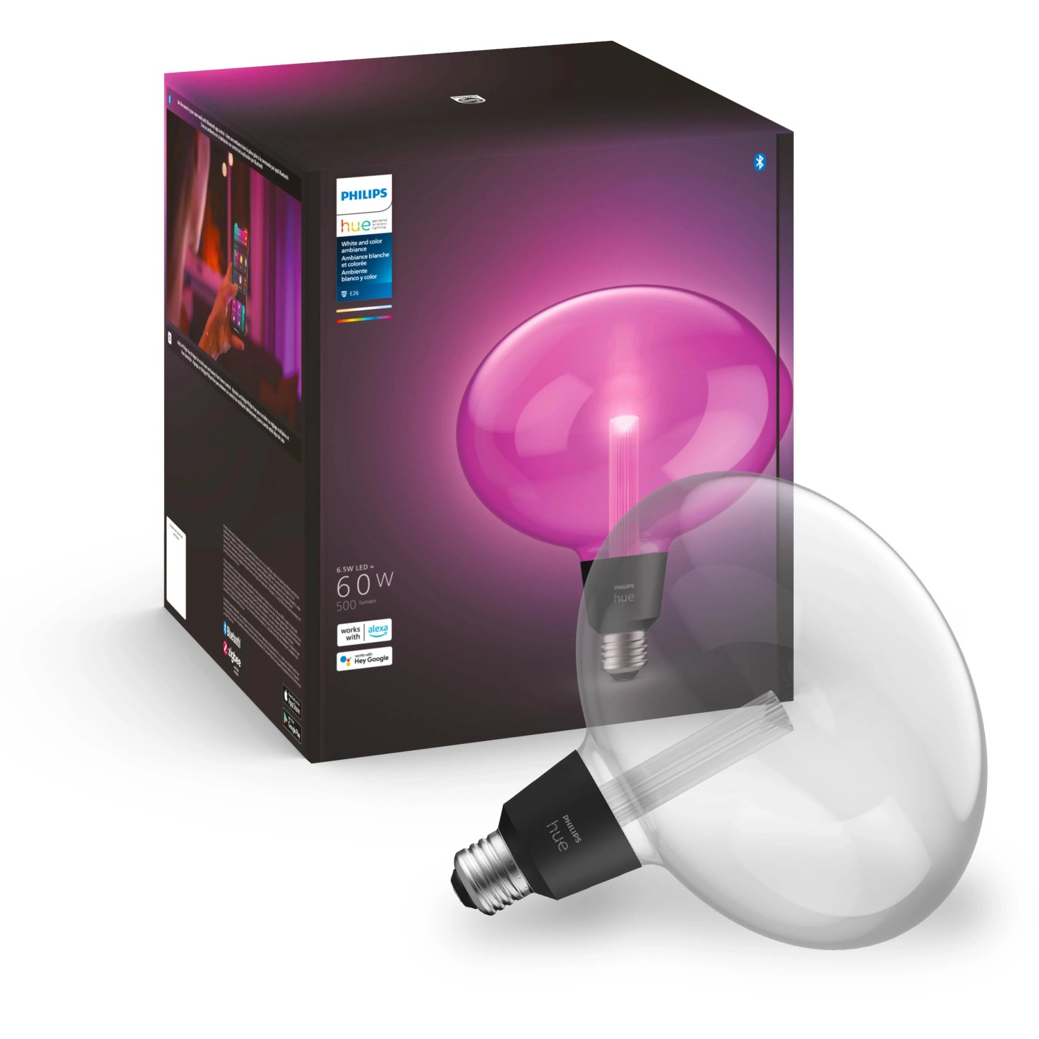 Philips Hue E27 LED-Lampe Lightguide Ellipse, White & Color Ambiance, mit Verpackung.