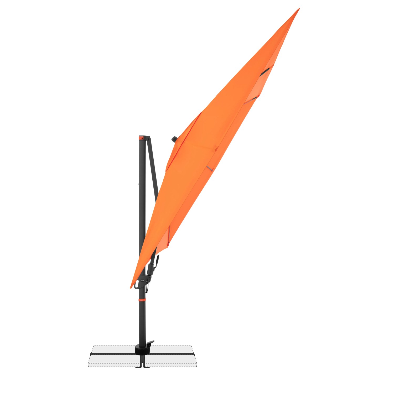 Oranger Doppler Ampelschirm MyZone, 280x280 cm, mit Dreh- und Neigungsfunktion.