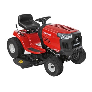 Roter Troy-Bilt Rasentraktor Pony 92 T-S Select mit Seitenauswurf.