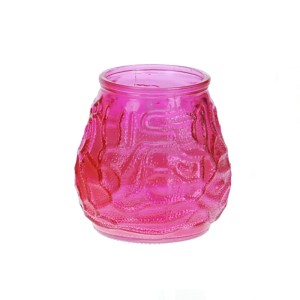 Pinkes strukturiertes Glas für Citronella Duftkerze, 9 cm hoch. Perfekt für Garten und Terrasse.