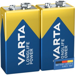 Zwei 9V Varta Longlife Power Batterien im Doppelpack.