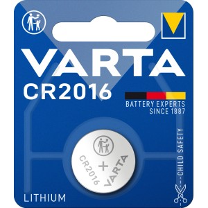 Varta Lithium Knopfzelle CR2016 in blauer Verpackung. Batterie für Smart-Home Geräte und Standardanwendungen.