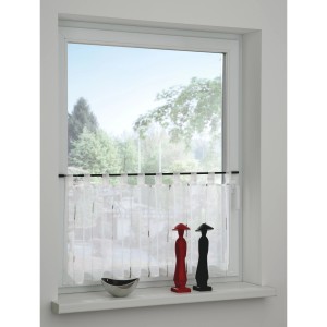 Gardinia Spannvitrage in Schwarz-Matt mit weißer Scheibengardine am Fenster, 90-130cm.