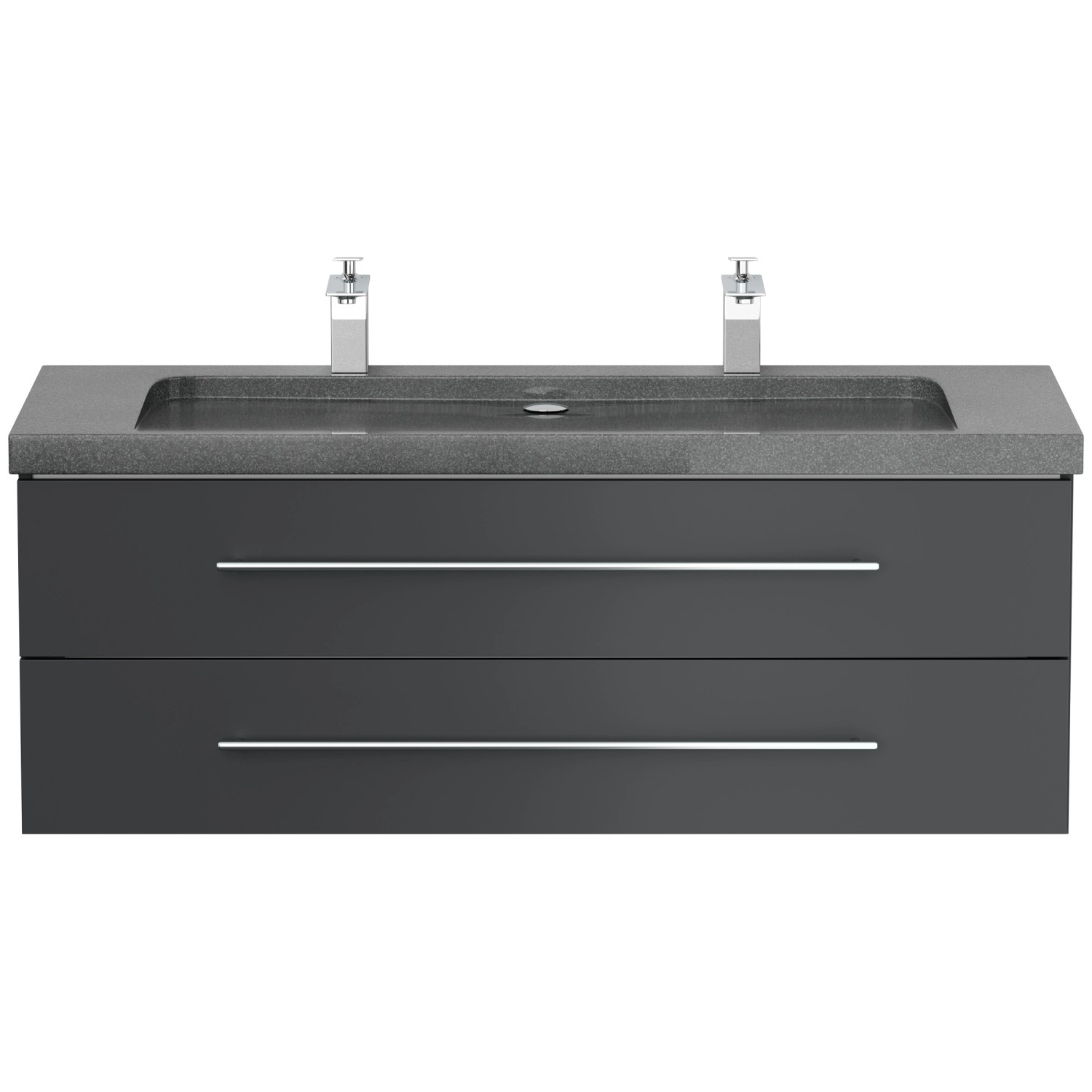 Posseik Badmöbel-Set Yamo, 130 cm, Grafit: Unterschrank mit Granit-Waschbecken und zwei Hahnlöchern.