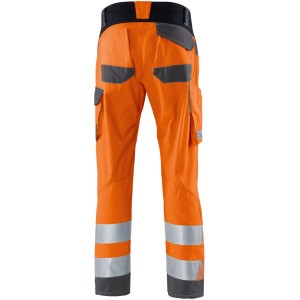 Kübler Workwear Arbeitshose Reflectiq in Warnorange/Anthrazit, Rückansicht mit Reflexstreifen.