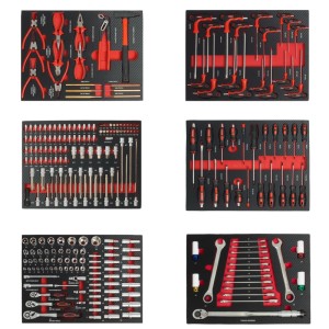 TRUTZHOLM 6x Werkstatteinlagen 520x400 mm mit 254 Teilen Chrom Vanadium Werkzeug Rot