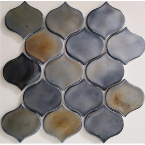 Mosaikmatte Cadiz Arabesque Keramik, schwarz-grau, glänzend. Wandfliese im Arabeskenmuster.