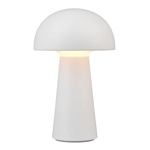 Weiße Reality LED-Tischleuchte Lennon im Pilzdesign, dimmbar und spritzwassergeschützt.