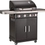 Landmann Gasgrill Rexon PTS 4.1 mit 4 Brennern und Seitenbrenner, schwarzer Grillwagen mit Stauraum.