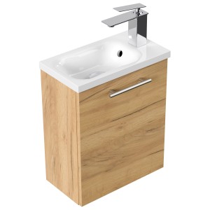 Posseik Badmöbel Pieni Slimline, Eiche Gold, 40 cm, mit Waschbecken und SoftClose für Gäste-WC.