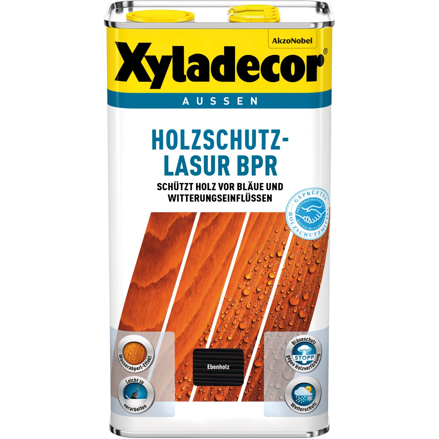 Xyladecor Holzschutz-Lasur BPR Ebenholz, 5 l Dose. Holzlasur für den Außenbereich.