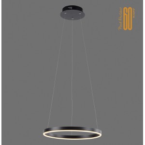 Moderne LED-Pendelleuchte Ritus von Just Light, anthrazitfarbener Ring mit warmweißem Licht.