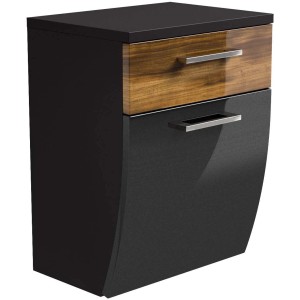 Posseik Bad-Hängeschrank Rima in Walnuss und Anthrazit mit Schubladen.