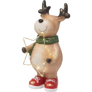 Beleuchtetes Rentier, 46 cm, mit Stern, als Weihnachtsdekoration für den Innenbereich.