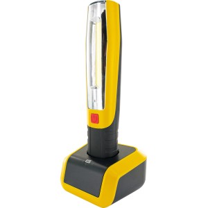 Schwaiger Multifunktionsleuchte 2-in-1 in gelb/schwarz mit Ladestation.