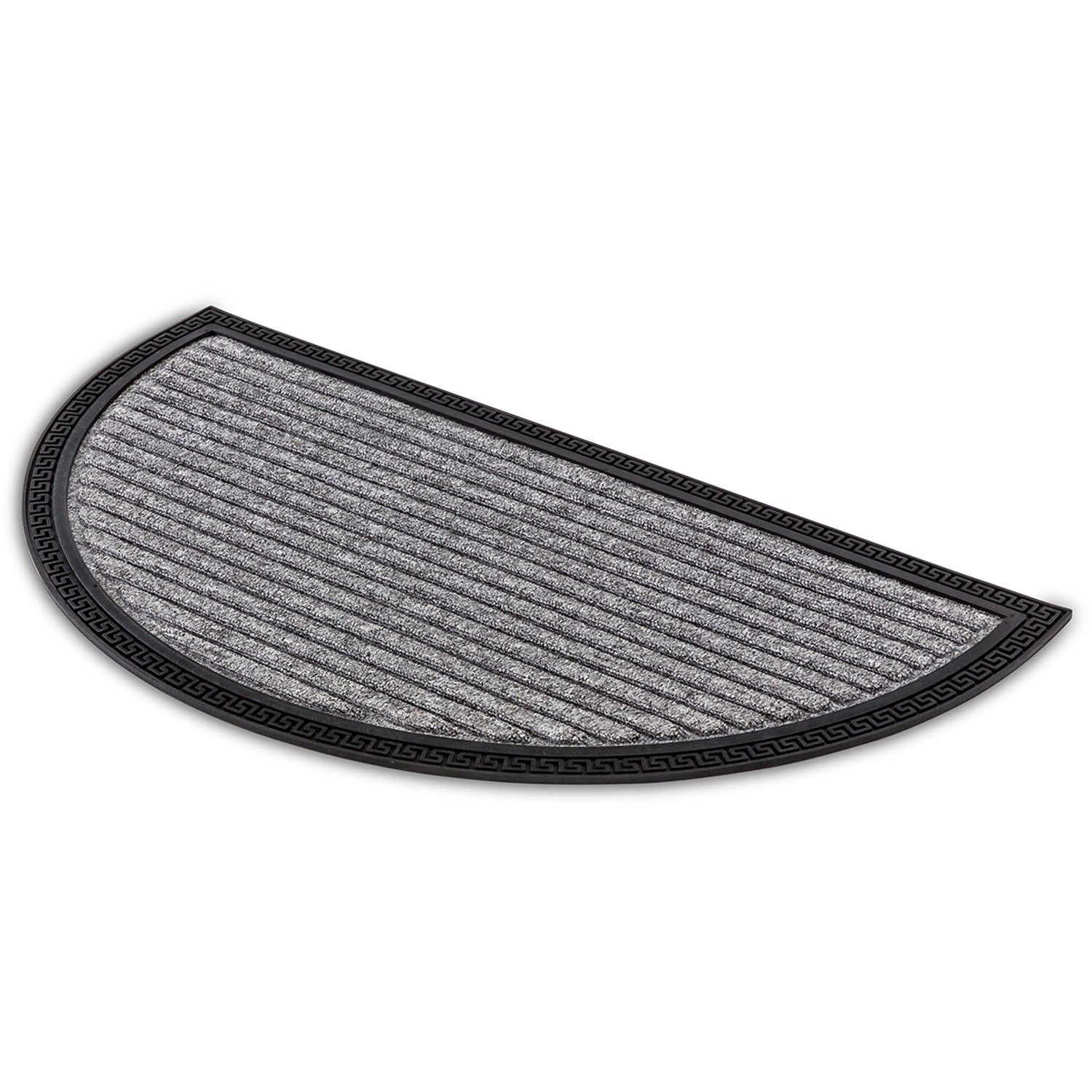 Halbrunde, silberne Astra Türmatte Border Star, 40x70 cm, mit schwarzem Rand.