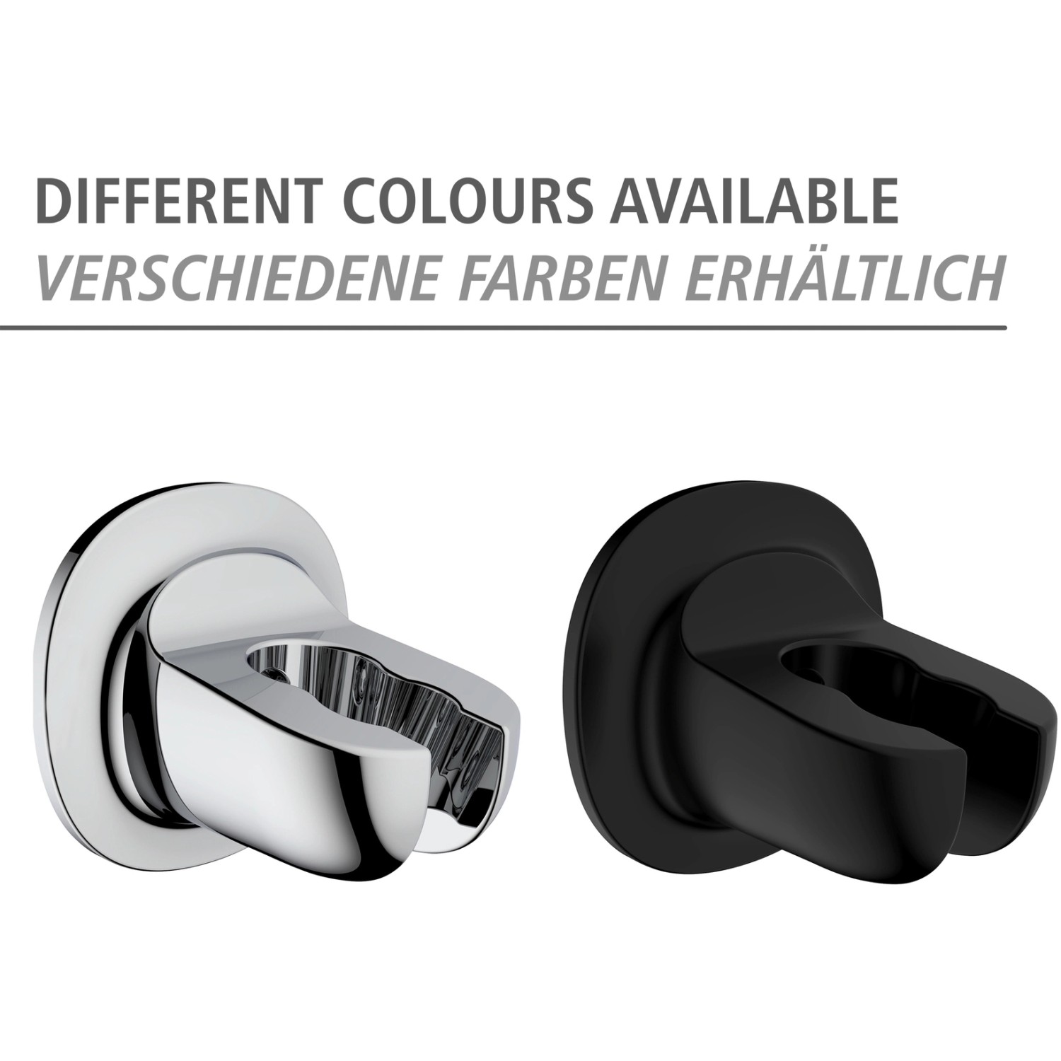 Wenko Duschkopfhalter Libertà in Schwarz und Chrom, zur Wandmontage ohne Bohren.