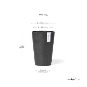 Ecopots Vase Pisa, dunkelgrau, 17,5 cm. Elegante Blumenvase für Innen & Außen.