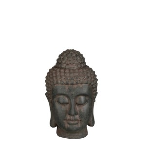 Dunkelgrauer Deko-Buddha-Kopf (25 cm) von Mica Decorations für Garten und Innenbereich.