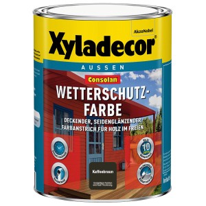 Xyladecor Wetterschutzfarbe Consolan Kaffeebraun, seidenglänzend, für Holz im Außenbereich.
