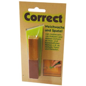 Weichwachs Buche zum Ausbessern von Laminat, 2 Stangen mit Spachtel in Verpackung.