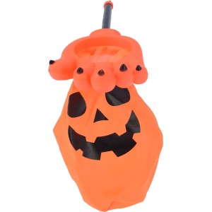 Orange Halloween-Tüte mit Kürbisgesicht und Griff aus Polyester/PP, 38x14x5cm.