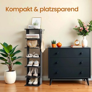 Schwarzes Songmics Schuhregal Island mit 7 Ebenen im Flur.