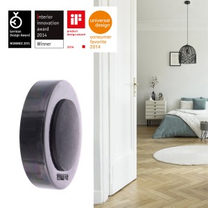 Schwarzer Wagner Türstopper aus Zinkdruckguss, Ø 40 mm, zur Wandmontage.