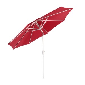 Roter, neigbarer MCW Sonnenschirm Asti, Ø 2,7m mit Kurbel und weißem Gestell.