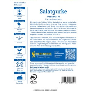 Saatgutpackung Kiepenkerl Salatgurke Politana, Freilandgurke für Beet und Spalier.
