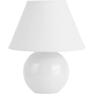 Weiße Design-Tischlampe Primo mit Keramikfuß und Stoffschirm. Modern und stilvoll.