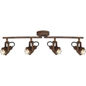 Deckenleuchte Bente im Rost-Schwarz Design mit vier schwenkbaren Spots.