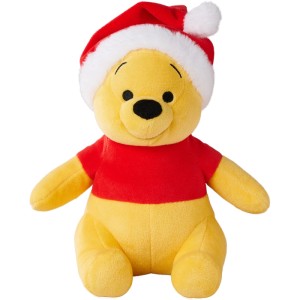 Disney Winnie Puuh Plüschfigur, 25 cm, gelb mit rotem Weihnachtskostüm und Mütze. Perfekt als Geschenk.