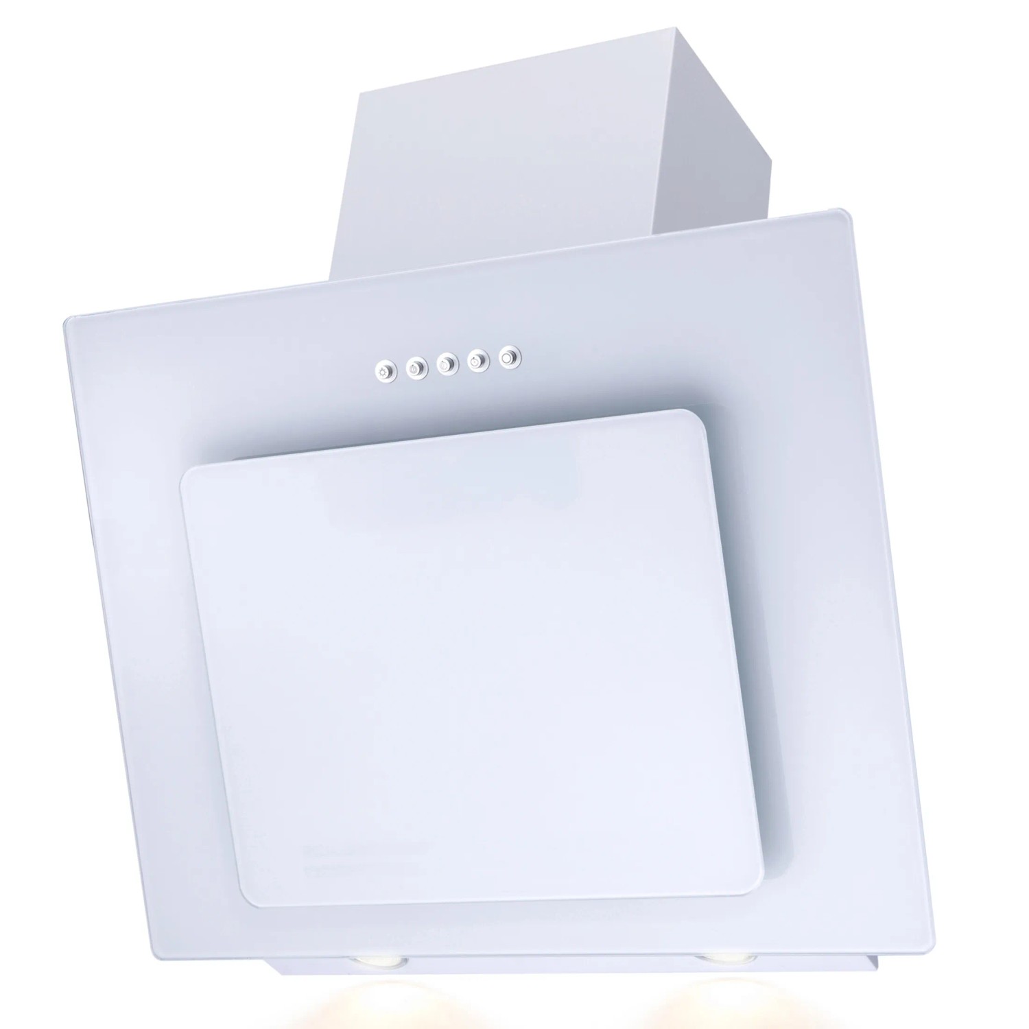 Weiße Dunstabzugshaube der Flex-Well Classic Küchenzeile Wito mit Bedienknöpfen und Beleuchtung.