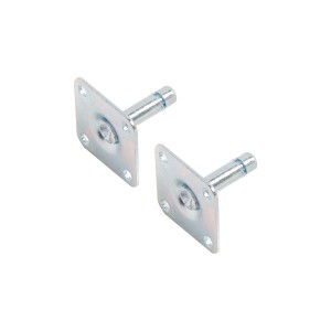 Zwei verzinkte Anschraubplatten 27x27 mm für Rollenbefestigung.