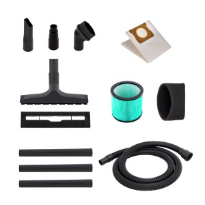 Zubehörset für Hyundai Nass-Trockensauger VCWD1220E: Düsen, Filter, Schlauch und Staubsaugerbeutel.