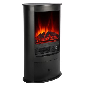 Schwarzer EL Fuego Elektrokamin Wien II mit Flammeneffekt und Schublade.