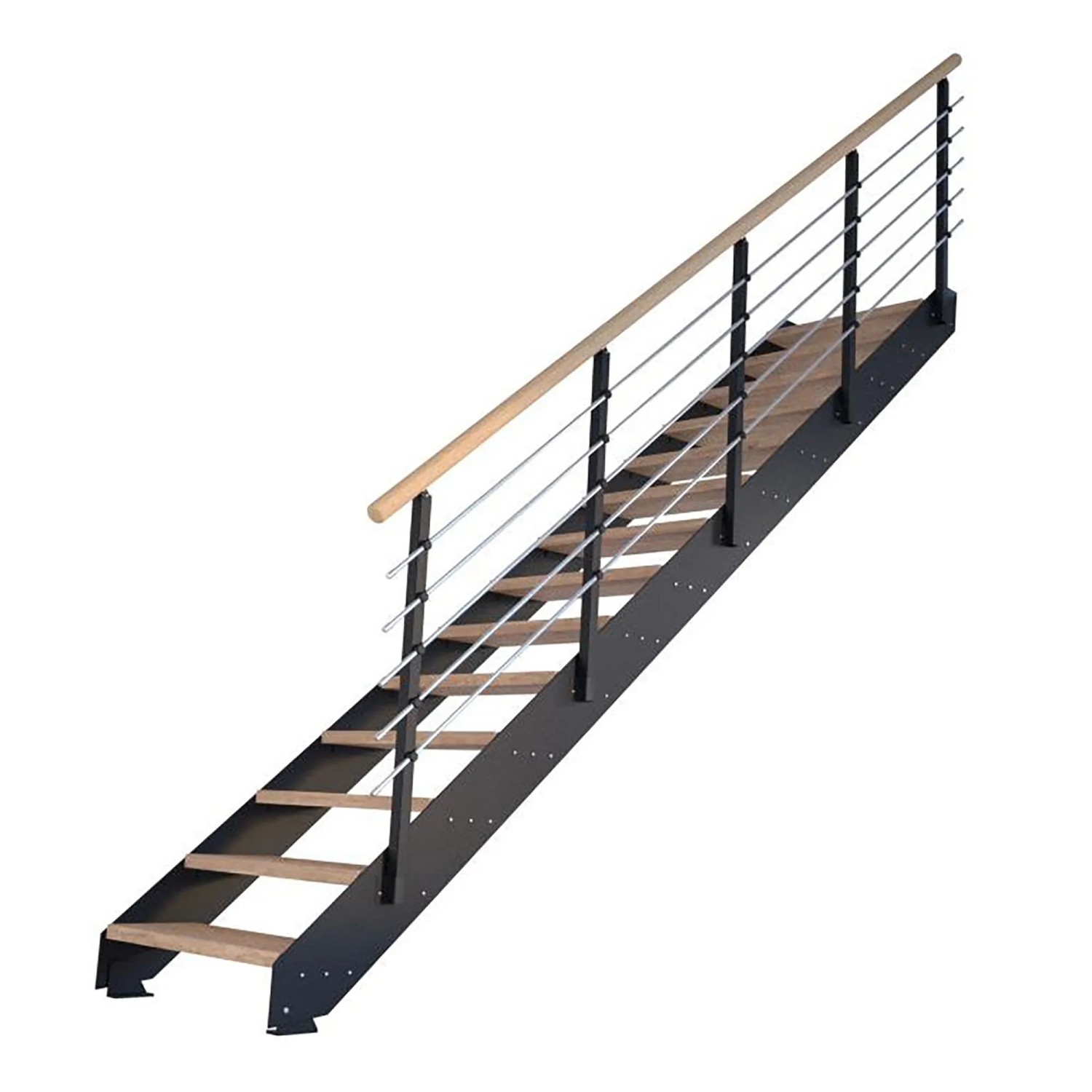Treppe Kos 12 Stufen Eiche Rustik Geölt 85 cm Metallgeländer Schwarz FSC®_2