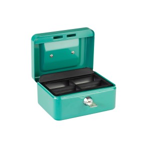 Offene, türkise Burg Wächter Geldkassette Money 5015 mit Hartgeldeinsatz und Schlüssel.