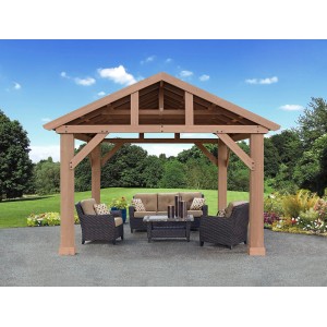 Westmann Holz Pavillon Yukon mit Aluminiumdach und Gartenmöbeln.