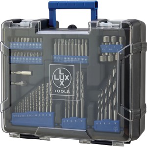 LUX Akku-Bohrschrauber 62-teilig im Koffer mit Bohrern und Bits.