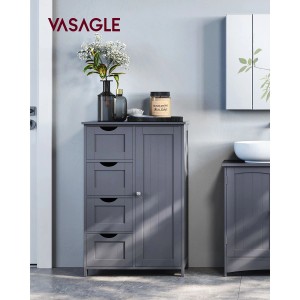 Vasagle schmaler Badschrank, grau, mit 4 Schubladen und einer Tür. Kompaktes Design für mehr Stauraum im Bad.
