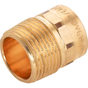 Löt-Übergangsnippel aus Rotguss, 22 mm x R 3/4 Zoll, für Kupferrohre.