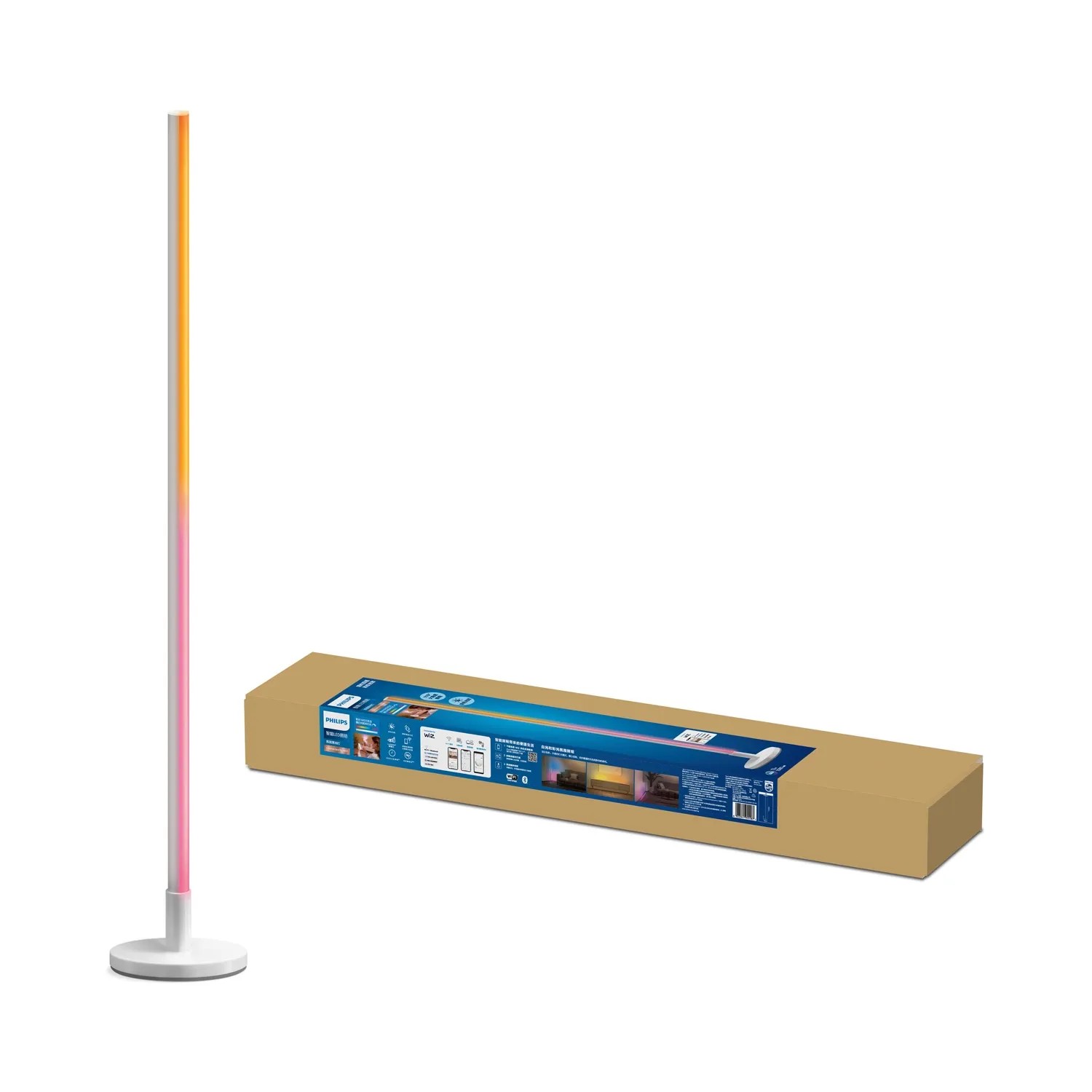 WiZ LED-Stehleuchte Pole mit Farbwechsel und Verpackung.