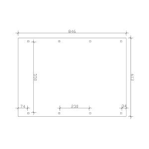 Skizze des Skan Holz Flachdach-Doppelcarports Emsland mit Maßangaben (613x846cm) für die Pfostenpositionen.