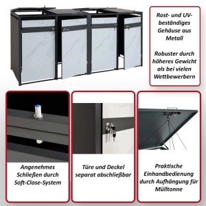 MCW Mülltonnenbox für 4 Tonnen, Holzoptik dunkelbraun, abschließbar, mit Soft-Close-System.