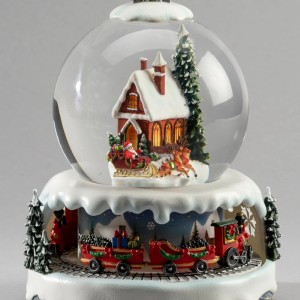 Konstsmide Kugellaterne mit beleuchtetem Weihnachtsmann im Schlitten, Haus, Baum und fahrendem Zug. Ideal für Innen-Weihnachtsdeko.