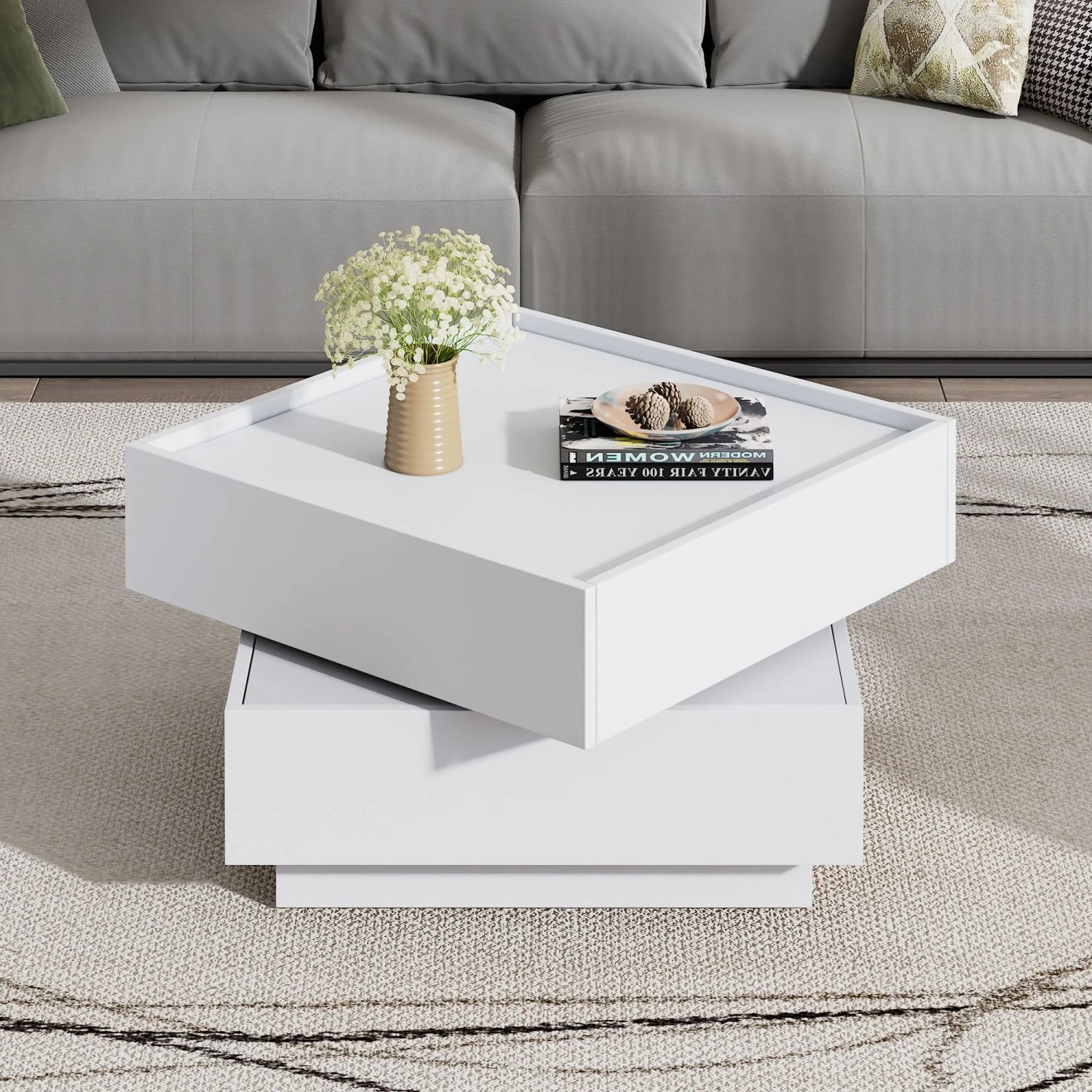 Merax Couchtisch Drehbar Mit Stauraum 2 Ablagen Wohnzimmertisch Weiß kaufen bei OBI