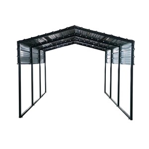 Grauer Westmann Carport Kopenhagen S aus Metall mit Satteldach. Stabiler Fahrzeugunterstand.